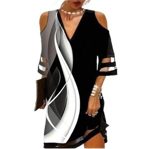 Women’s Abstract Print Bodycon V-Neck Knit Dress - Size XL - NWOT